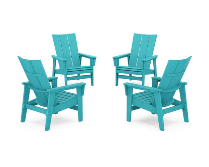 POLYWOOD® 4-Piece Modern Grand Upright Adirondack Chair Conversation Set in Aruba