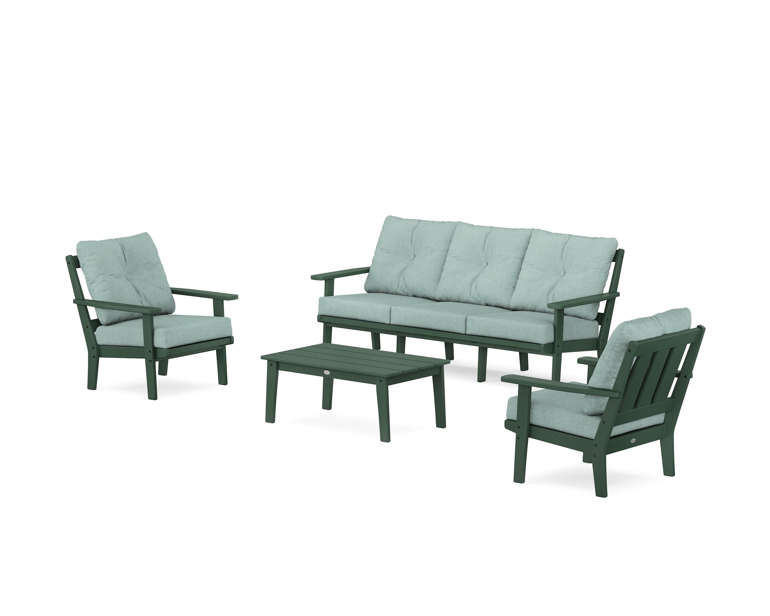 POLYWOOD® Oxford 4-Piece Deep Seating Set with Sofa in Green / Glacier Spa