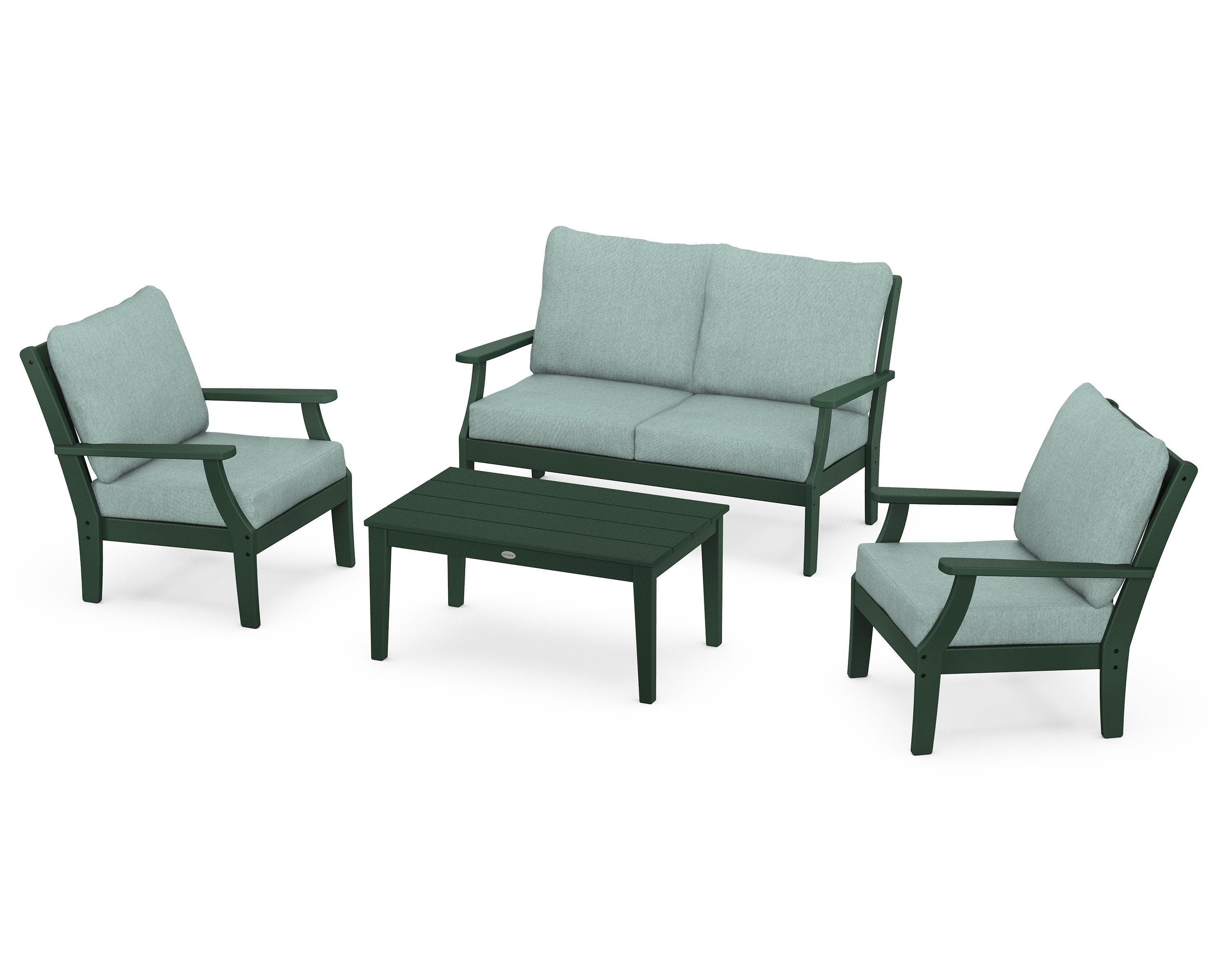 POLYWOOD® Braxton 4-Piece Deep Seating Chair Set in Green / Glacier Spa