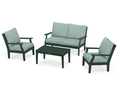 POLYWOOD® Braxton 4-Piece Deep Seating Chair Set in Green / Glacier Spa
