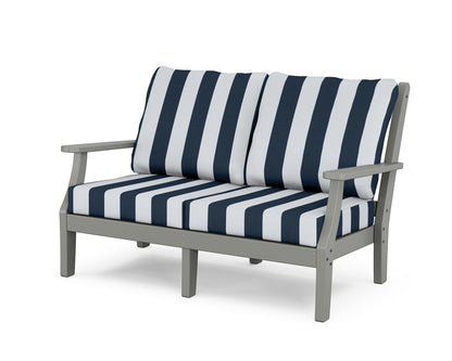 Country Living Wovendale Deep Seating Loveseat in Slate Grey / Cabana Stripe Marine Indigo