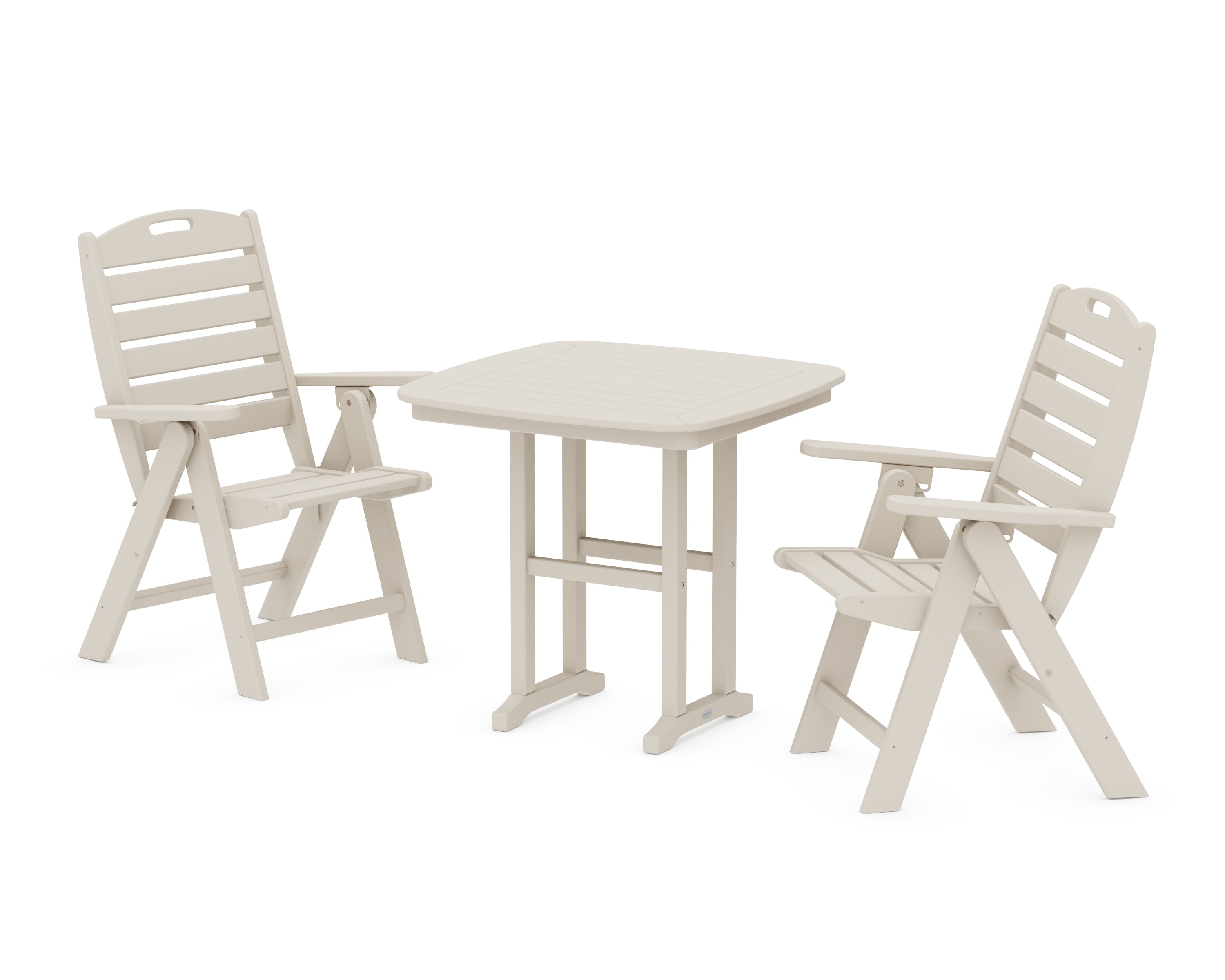 POLYWOOD® Nautical Folding Highback Chair 3-Piece Dining Set in Sand