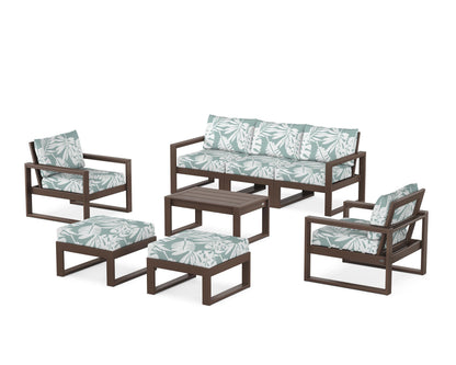 POLYWOOD® EDGE Sectional 8-Piece Lounge Sofa Set in Mahogany / Leaf Glacier Spa