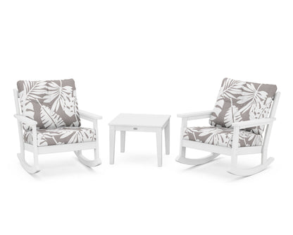 POLYWOOD® Vineyard 3-Piece Deep Seating Rocker Set in White / Leaf Grey Mist