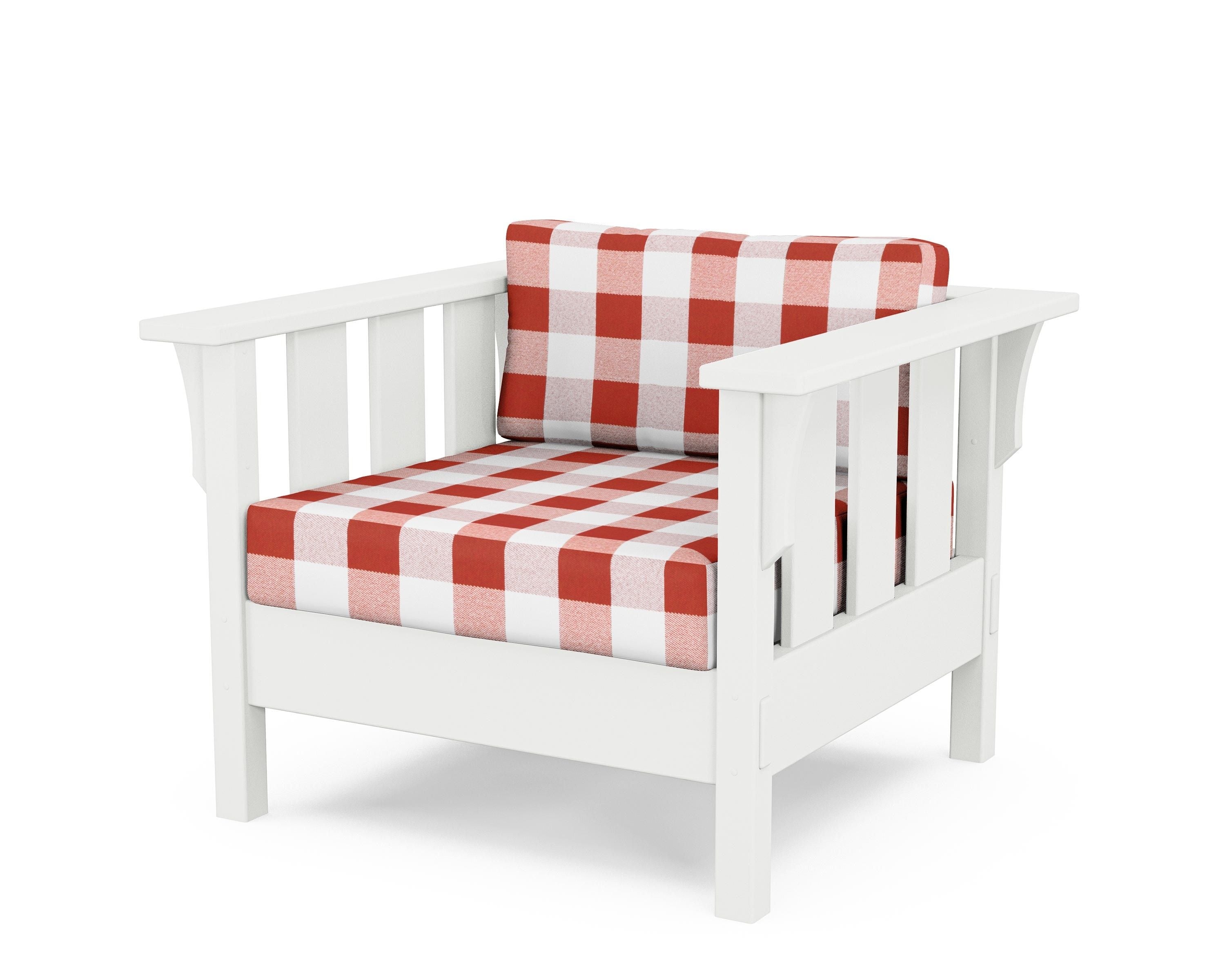 Martha Stewart by POLYWOOD® Acadia Deep Seating Chair in White / Buffalo Plaid Crimson