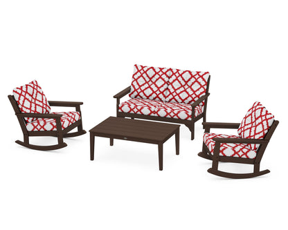 POLYWOOD® Vineyard 4-Piece Deep Seating Rocking Chair Set in Mahogany / Trellis Crimson