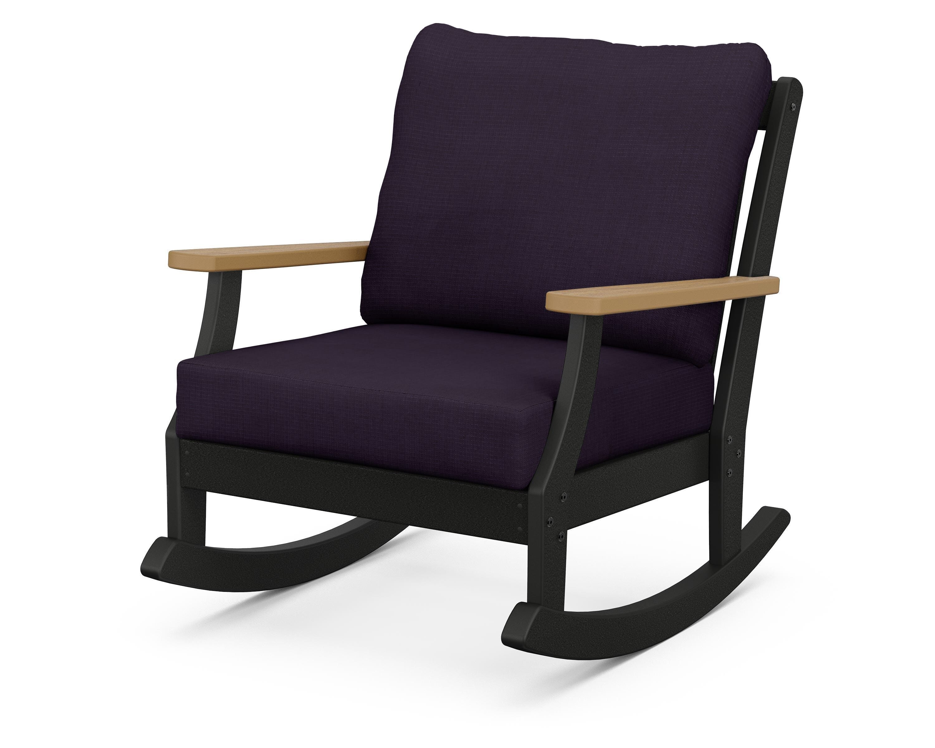 POLYWOOD® Braxton Deep Seating Rocking Chair in Black / Natural / Navy Linen