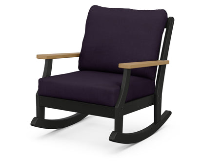 POLYWOOD® Braxton Deep Seating Rocking Chair in Black / Natural / Navy Linen