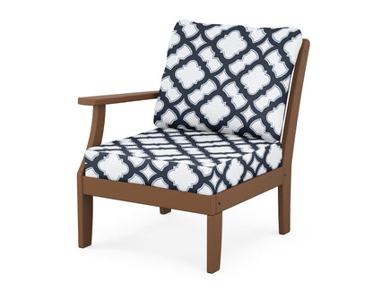 POLYWOOD® Braxton Modular Left Arm Chair in Teak / Trellis Marine Indigo