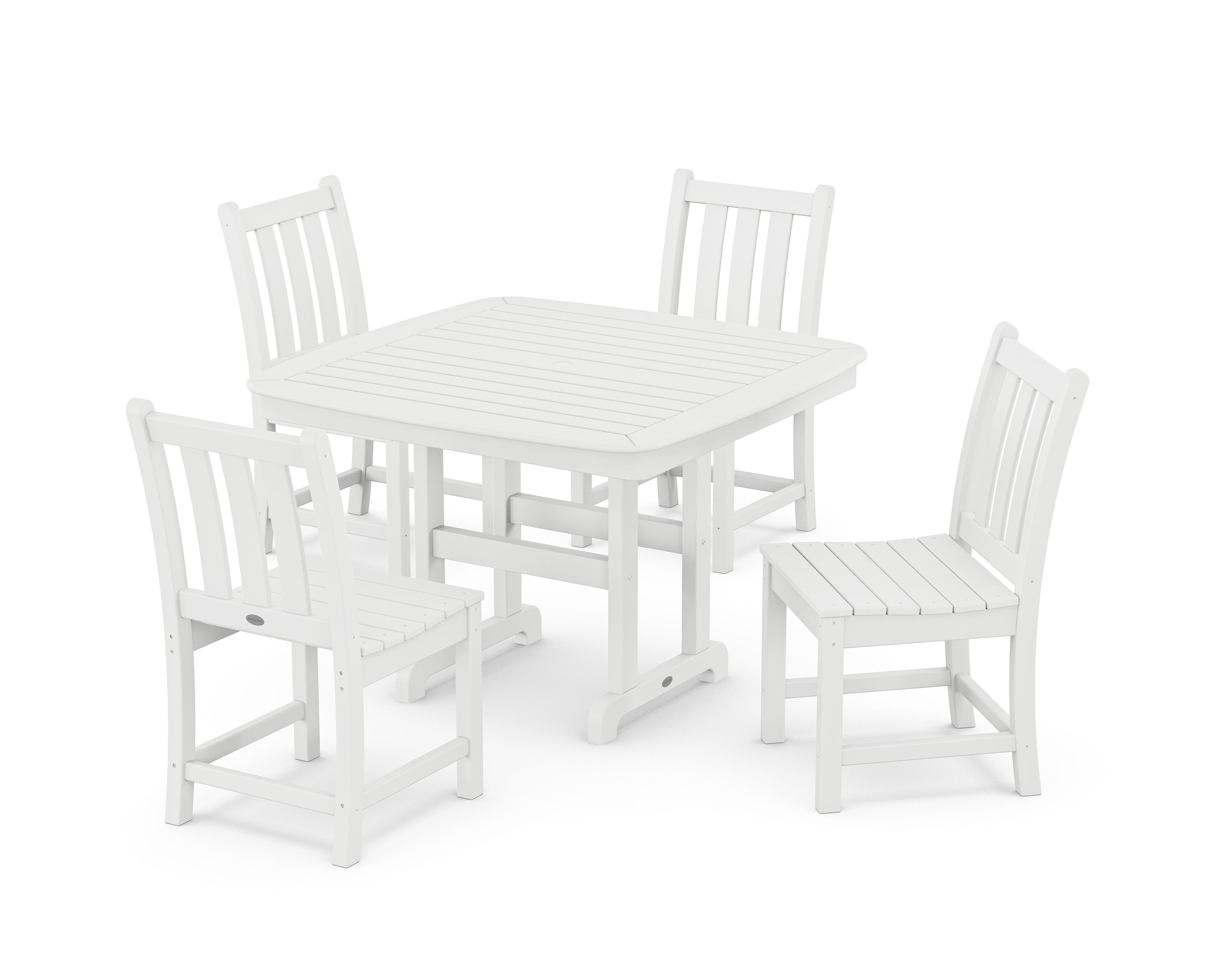 POLYWOOD® Traditional Garden Side Chair 5-Piece Dining Set with Trestle Legs in White