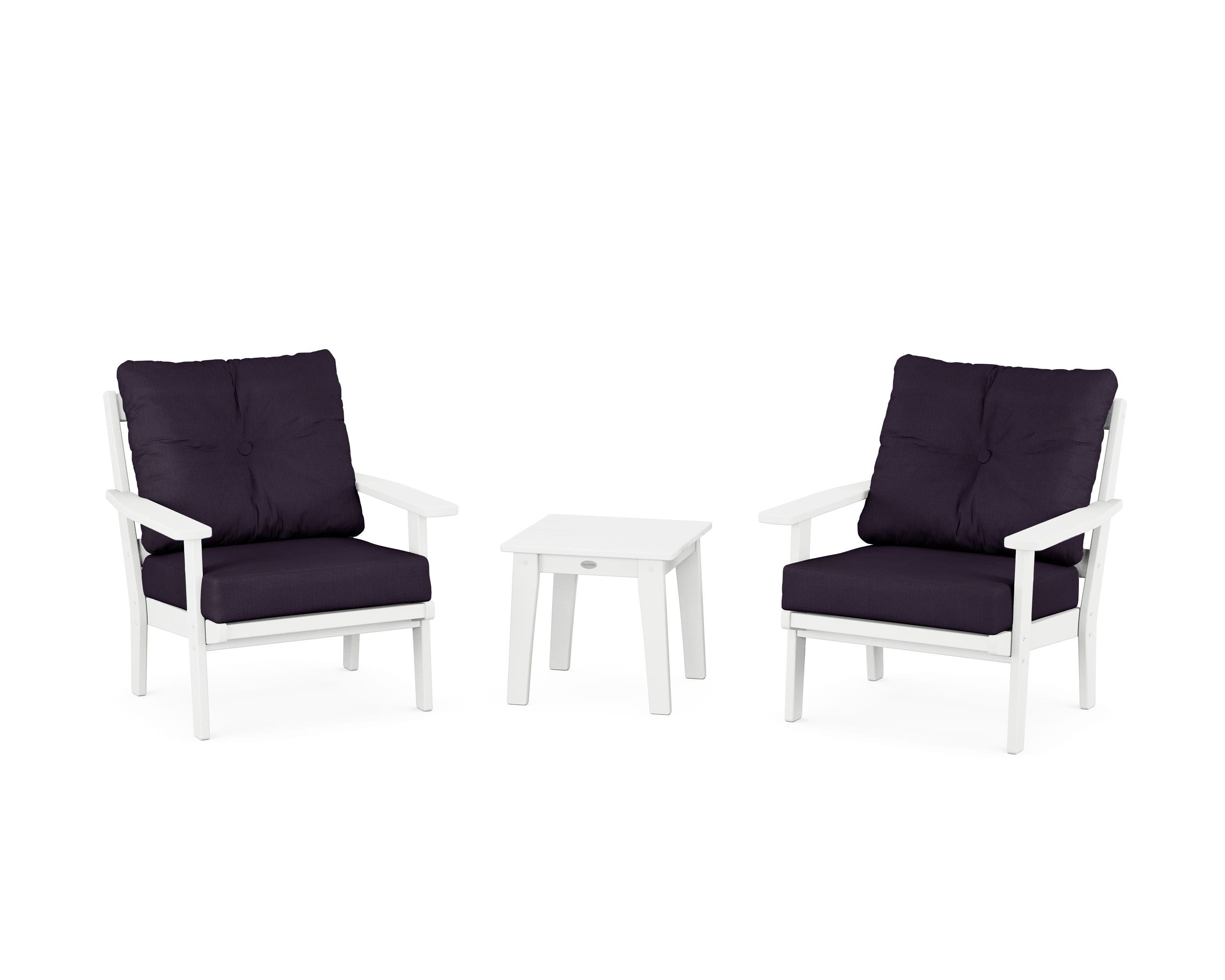 POLYWOOD® Prairie 3-Piece Deep Seating Set in White / Navy Linen
