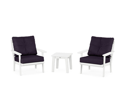 POLYWOOD® Prairie 3-Piece Deep Seating Set in White / Navy Linen