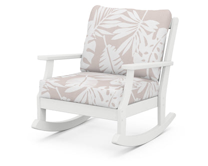 POLYWOOD® Braxton Deep Seating Rocking Chair in White / Leaf Dune Burlap