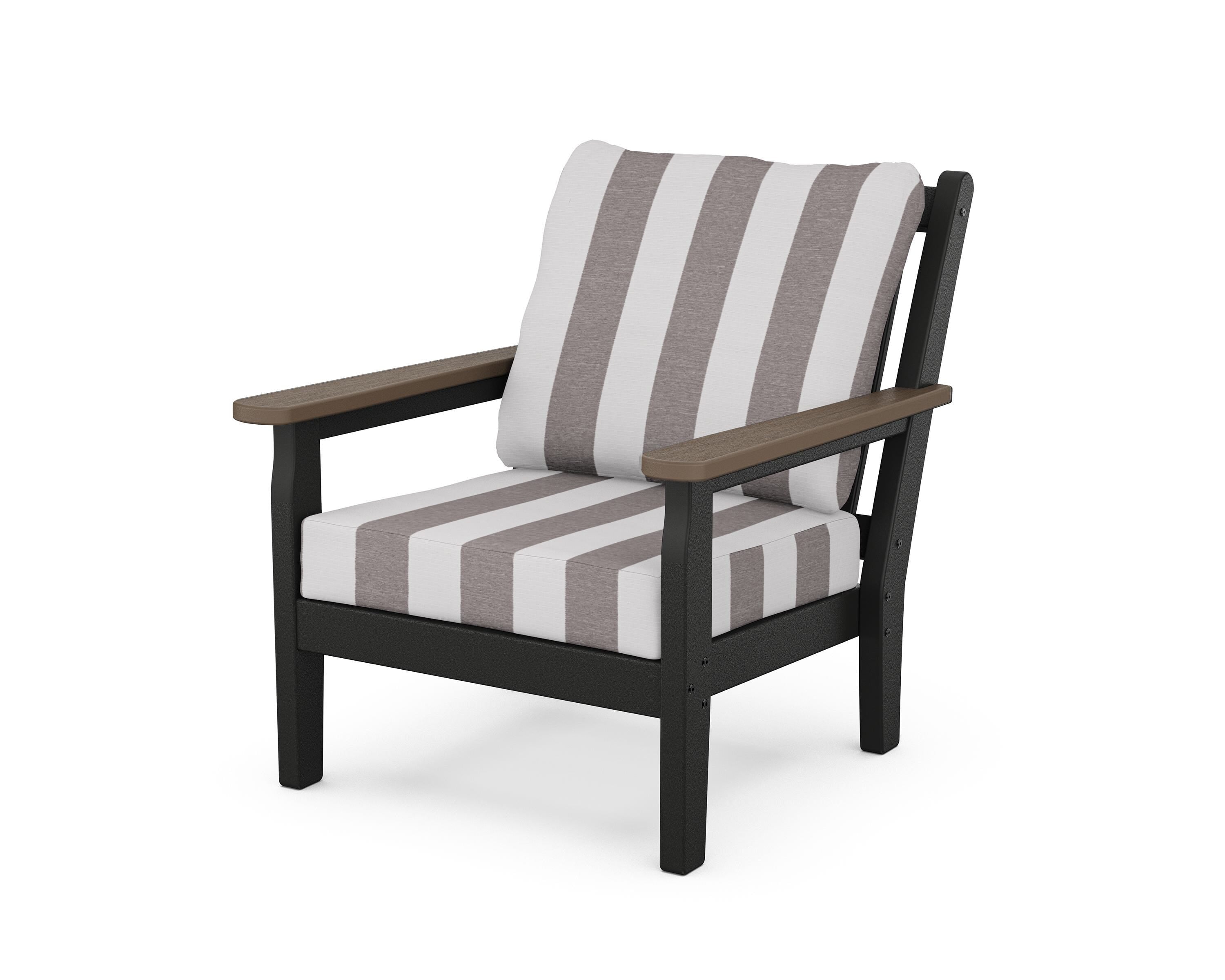 POLYWOOD® Chippendale Deep Seating Chair in Black / Kona / Cabana Stripe Grey Mist