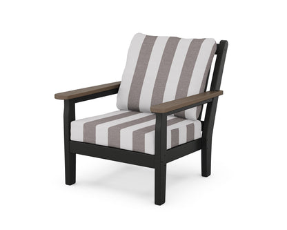 POLYWOOD® Chippendale Deep Seating Chair in Black / Kona / Cabana Stripe Grey Mist