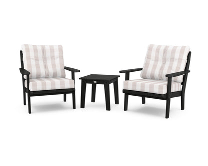 POLYWOOD® Lakeside 3-Piece Deep Seating Chair Set in Black / Buffalo Plaid Dune Burlap