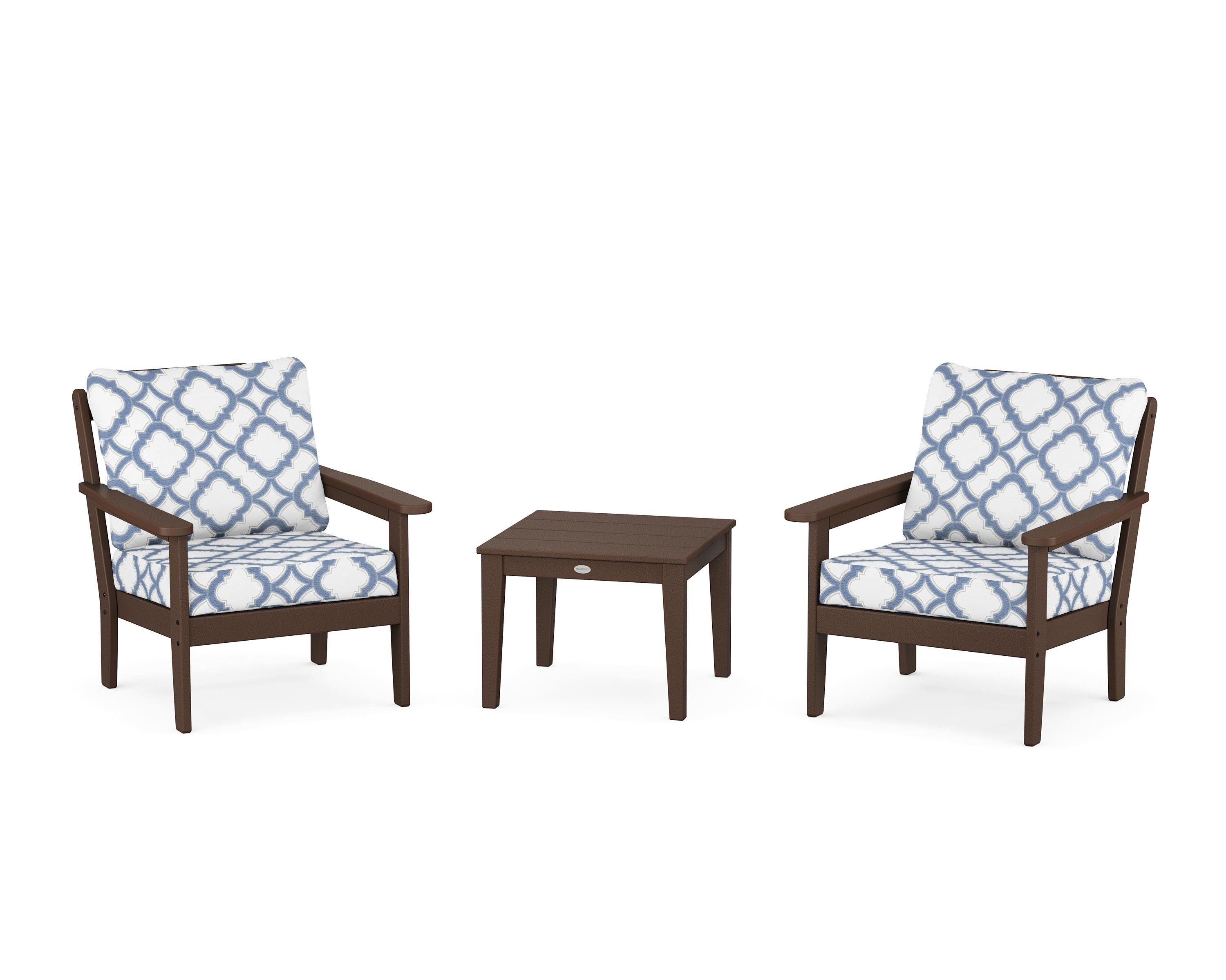 Country Living Cottage 3-Piece Deep Seating Set in Mahogany / Trellis Sky Blue