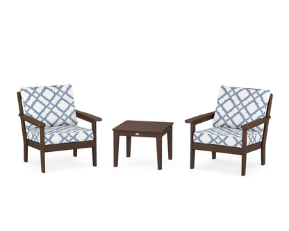 Country Living Cottage 3-Piece Deep Seating Set in Mahogany / Trellis Sky Blue