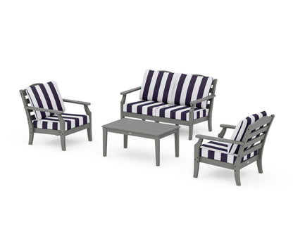 Draper James™ by  POLYWOOD® Savannah 4-Piece Deep Seating Set with Loveseat in Slate Grey / Cabana Stripe Navy