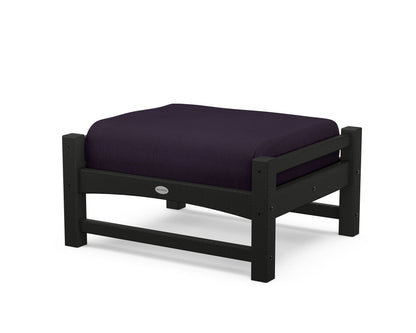 POLYWOOD® Club Ottoman in Black / Navy Linen