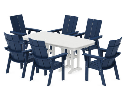 POLYWOOD® Modern Curveback Adirondack 7-Piece Dining Set in Navy / White