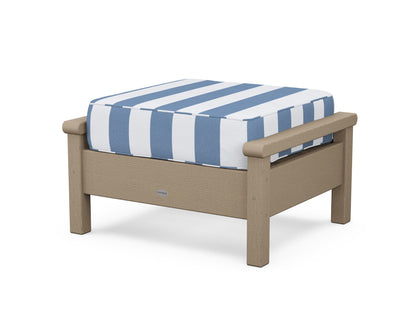 POLYWOOD® Harbour Deep Seating Ottoman in Vintage Sahara / Cabana Stripe Sky Blue