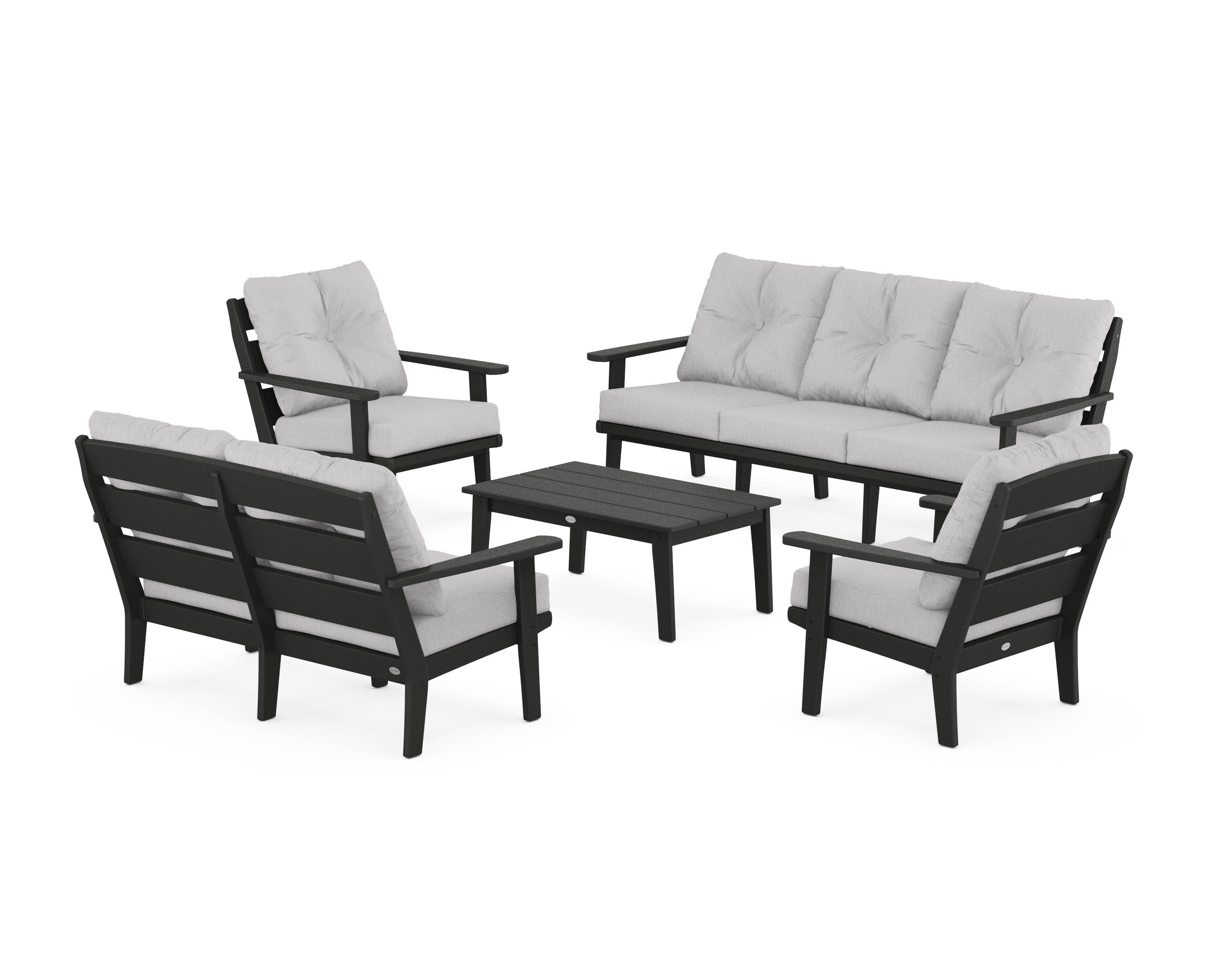 POLYWOOD® Lakeside 5-Piece Lounge Sofa Set in Black / Granite