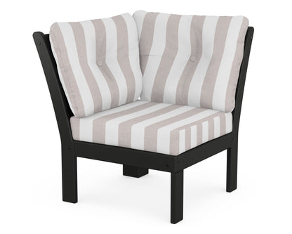 POLYWOOD® Vineyard Modular Corner Chair in Black / Cabana Stripe Dune Burlap