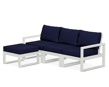 POLYWOOD® EDGE 4-Piece Modular Deep Seating Set with Ottoman in Vintage White / Navy