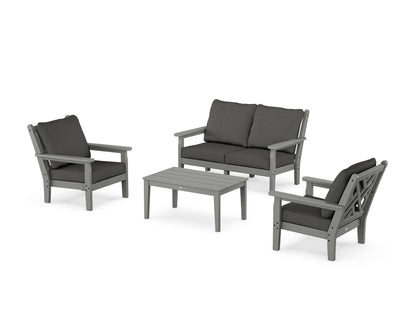 POLYWOOD® Chippendale 4-Piece Deep Seating Set with Loveseat in Slate Grey / Spectrum Carbon