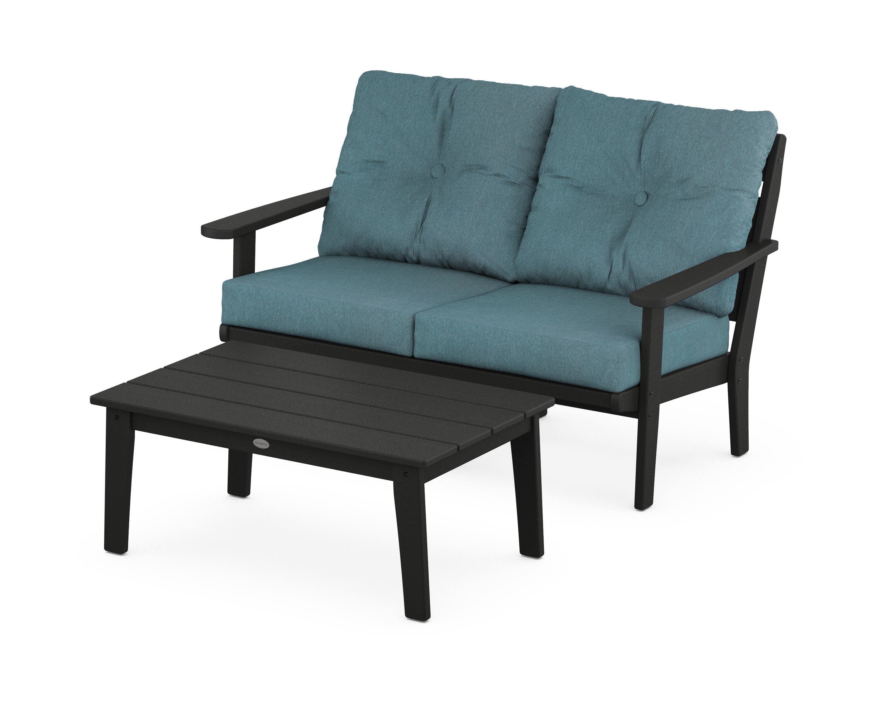 POLYWOOD® Lakeside 2-Piece Lounge Loveseat Set in Black / Ocean Teal