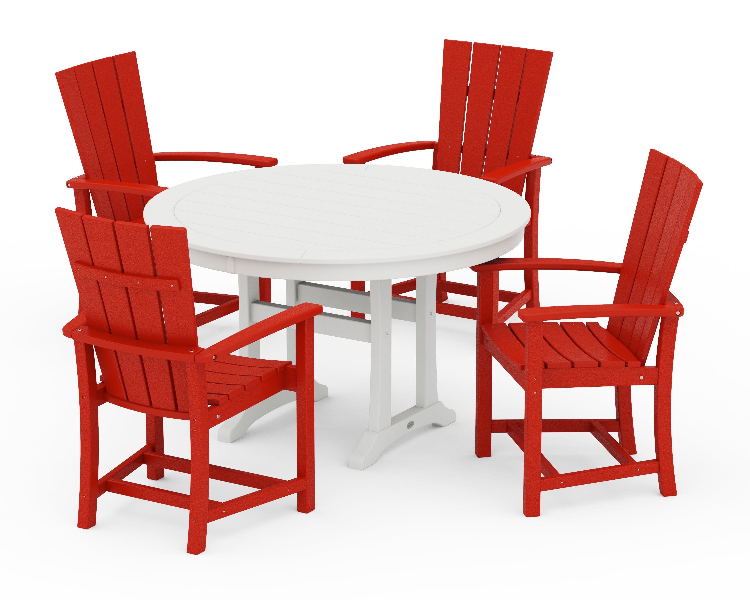 POLYWOOD® Quattro 5-Piece Round Dining Set with Trestle Legs in Sunset Red / White