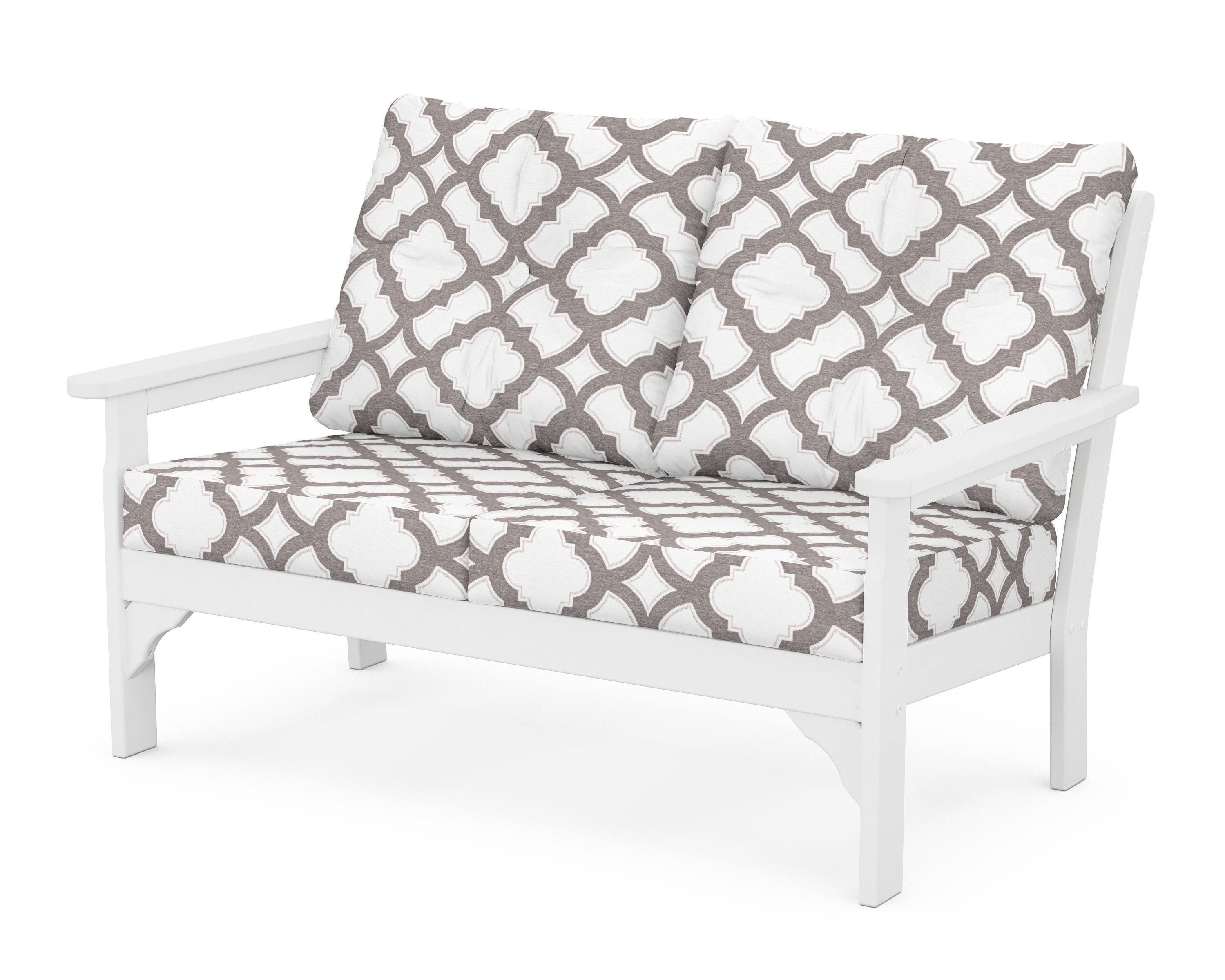 POLYWOOD® Vineyard Deep Seating Loveseat in White / Trellis Grey Mist