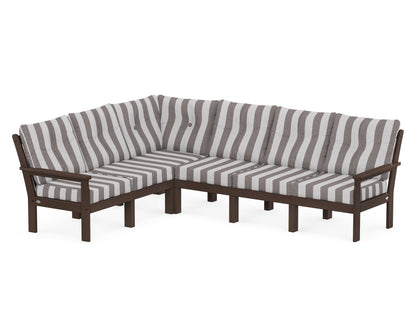 POLYWOOD® Vineyard 6-Piece Sectional in Mahogany / Cabana Stripe Grey Mist