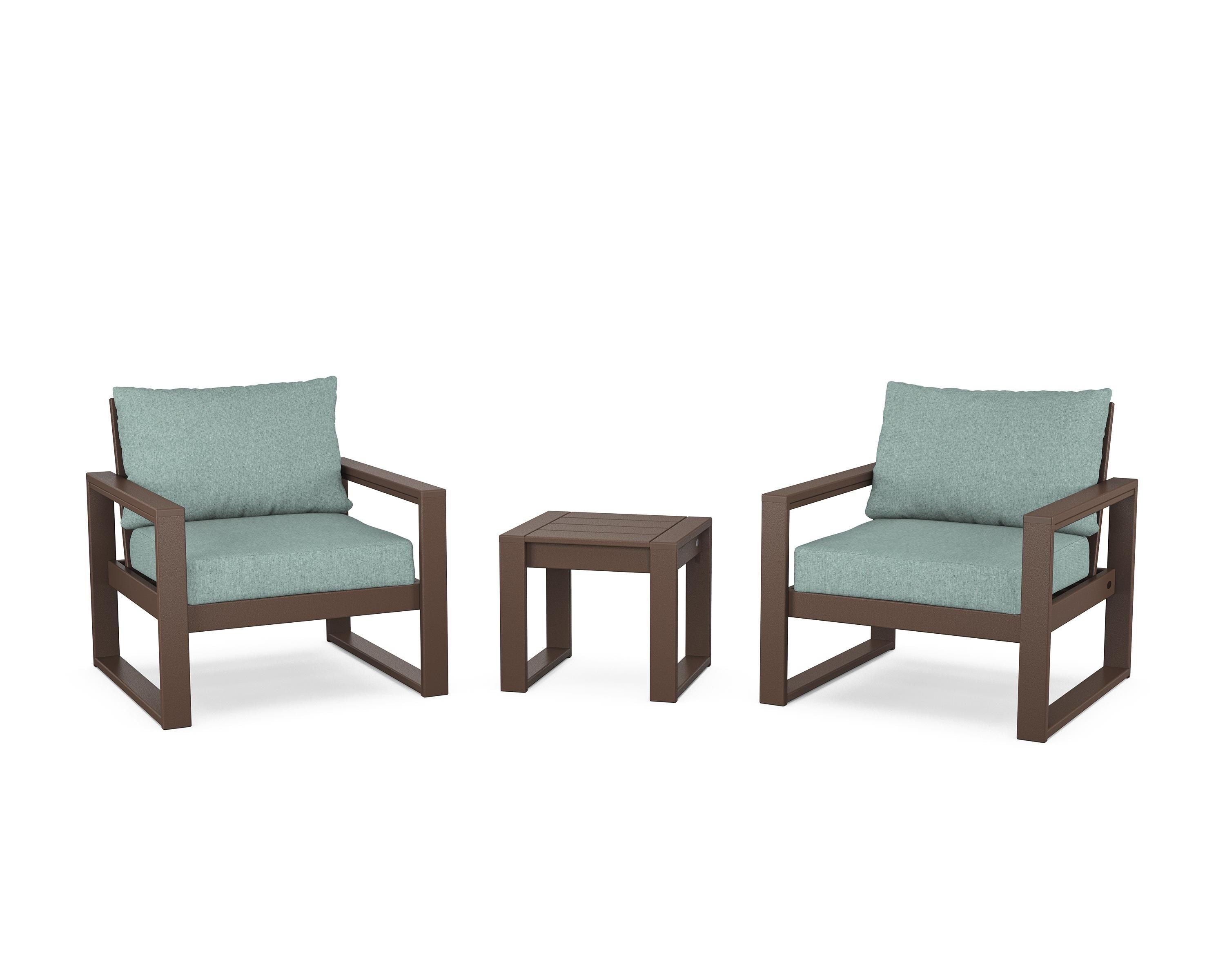 POLYWOOD® EDGE Sectional 3-Piece Deep Seating Set in Mahogany / Glacier Spa