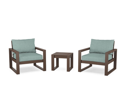 POLYWOOD® EDGE Sectional 3-Piece Deep Seating Set in Mahogany / Glacier Spa