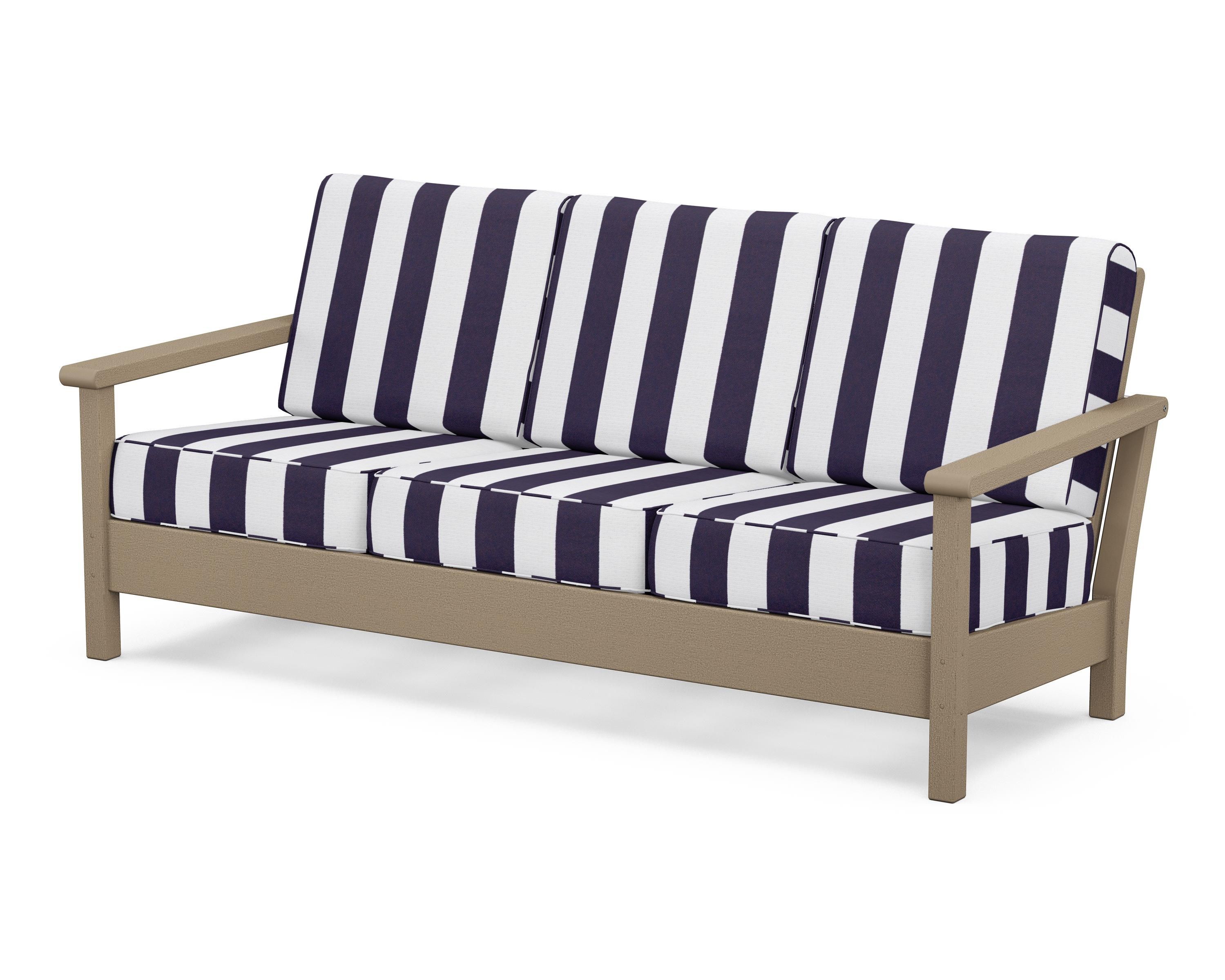 POLYWOOD® Harbour Deep Seating Sofa in Vintage Sahara / Cabana Stripe Navy