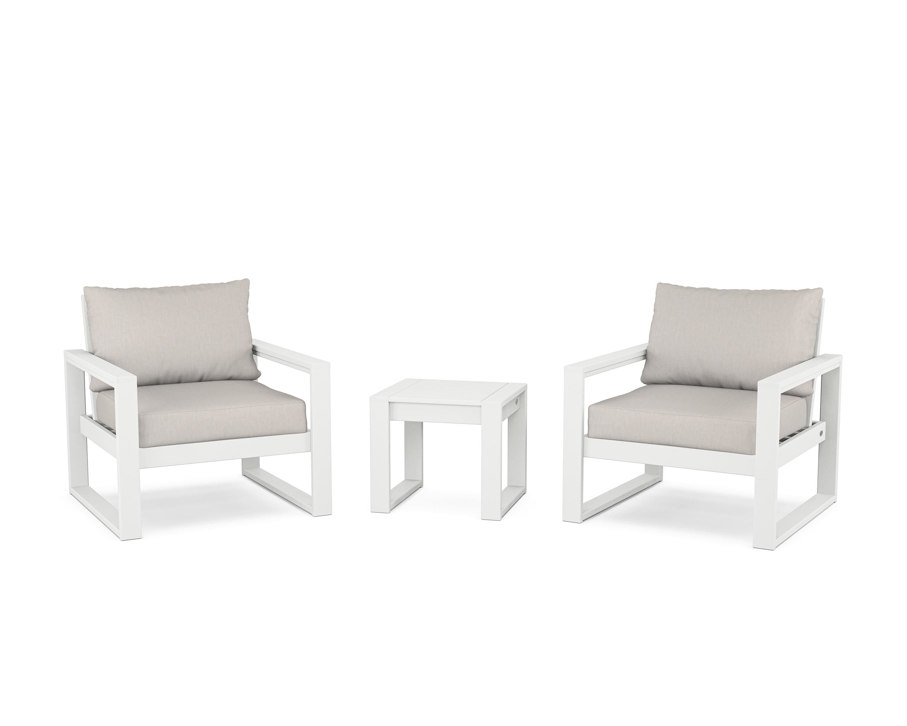 POLYWOOD® EDGE Sectional 3-Piece Deep Seating Set in White / Cast Ash