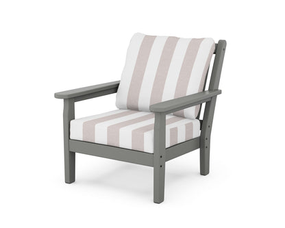 POLYWOOD® Chippendale Deep Seating Chair in Slate Grey / Cabana Stripe Dune Burlap
