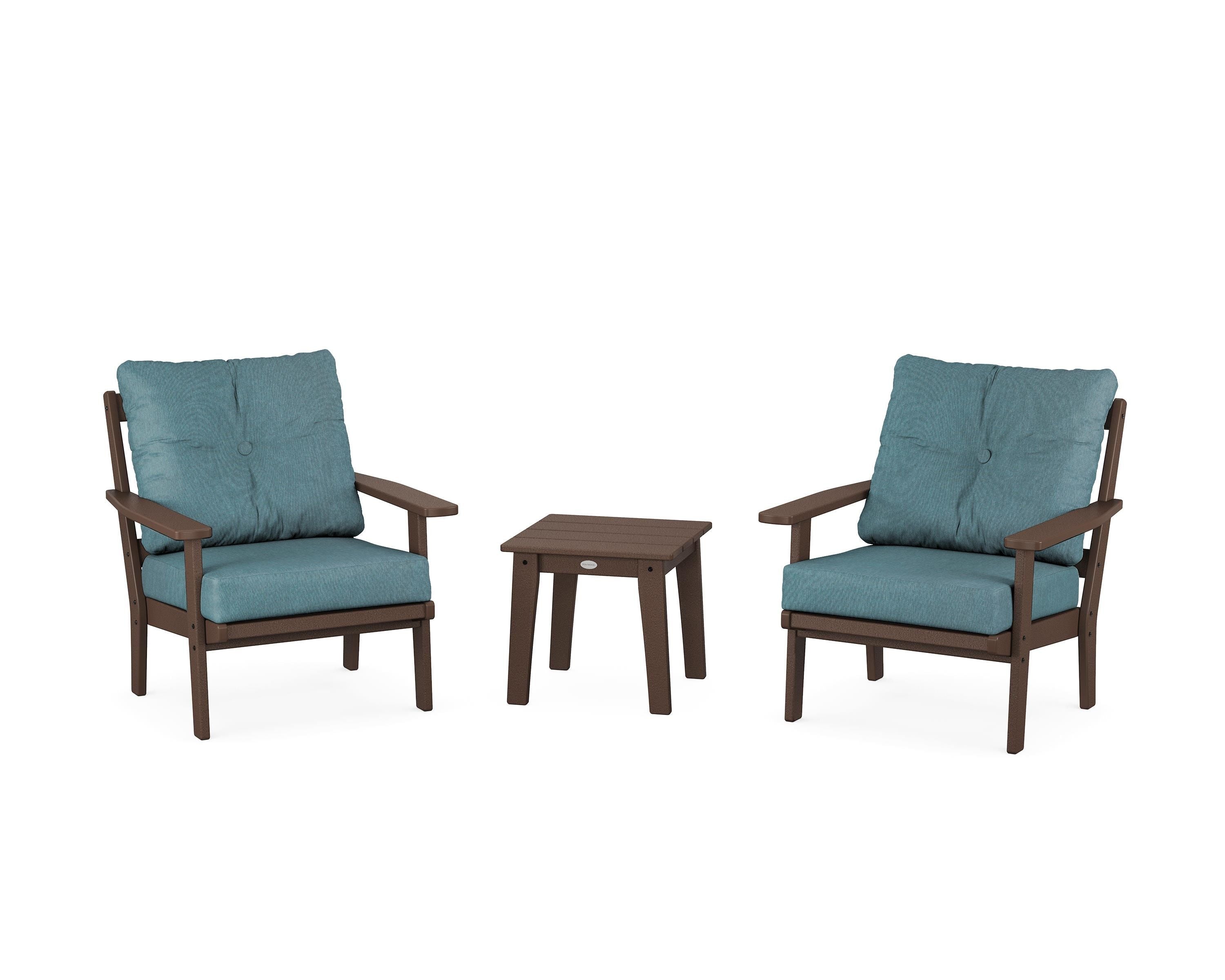 POLYWOOD® Prairie 3-Piece Deep Seating Set in Mahogany / Ocean Teal