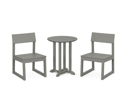 POLYWOOD® EDGE Side Chair 3-Piece Round Bistro Dining Set in Slate Grey