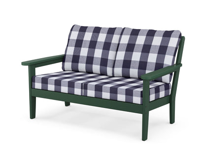 Country Living Cottage Deep Seating Loveseat in Green / Buffalo Plaid Navy
