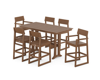 POLYWOOD® EDGE 7-Piece Farmhouse Bar Set with Trestle Legs in Teak