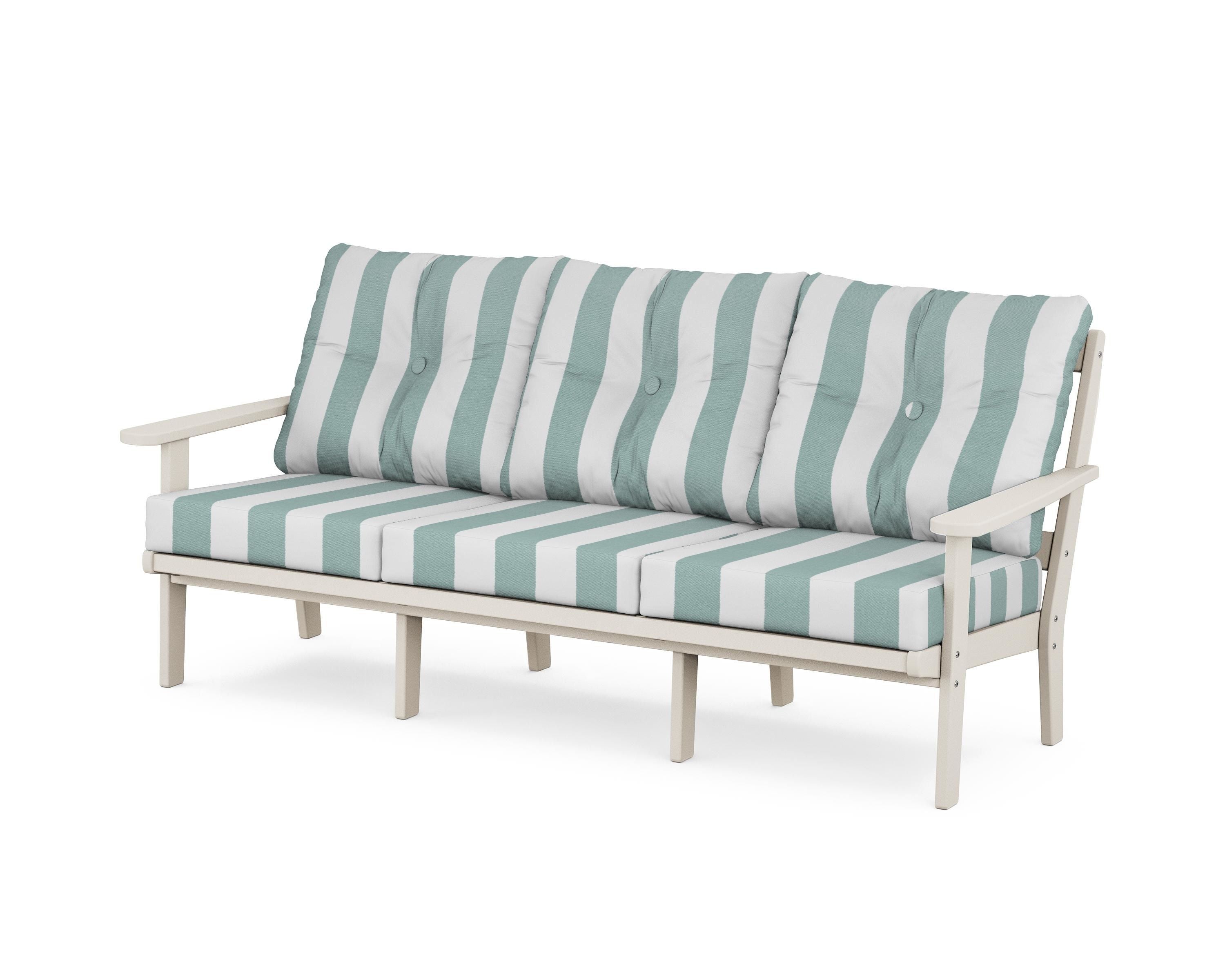 POLYWOOD® Mission Deep Seating Sofa in Sand / Cabana Stripe Glacier Spa