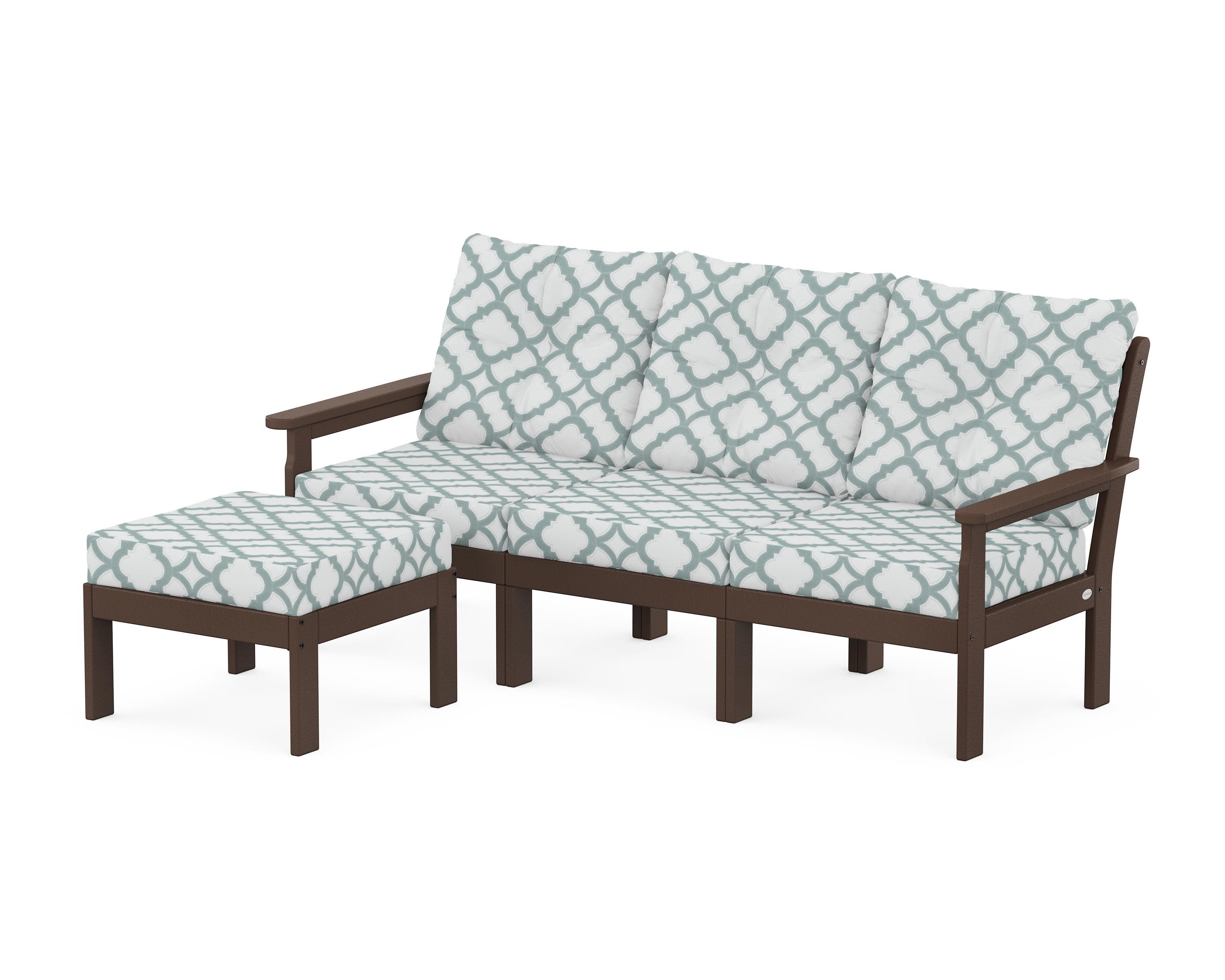 POLYWOOD® Vineyard 4-Piece Sectional with Ottoman in Mahogany / Trellis Glacier Spa