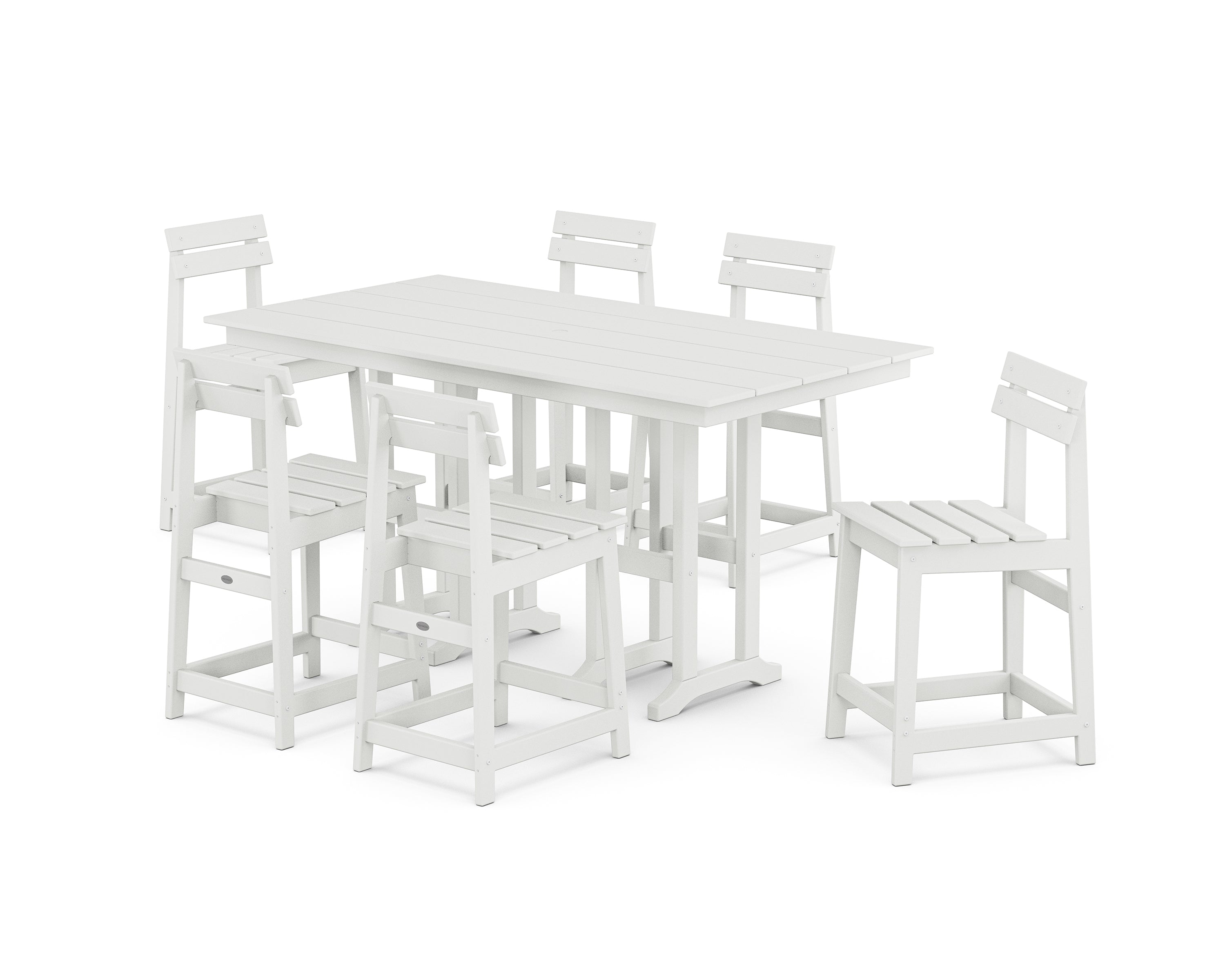 POLYWOOD® Modern Studio Plaza Counter Chair 7-Piece Set in White