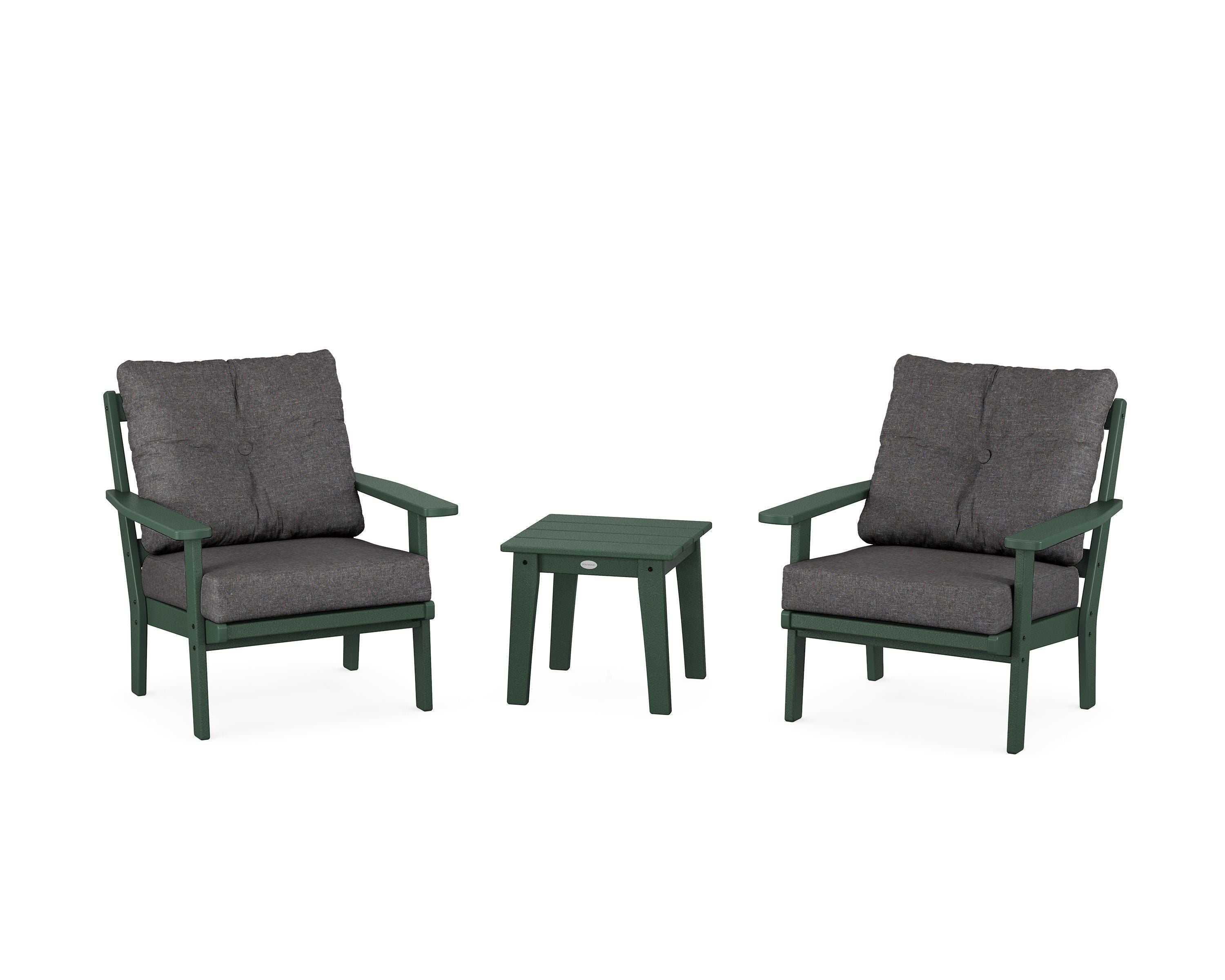 POLYWOOD® Oxford 3-Piece Deep Seating Set in Green / Ash Charcoal