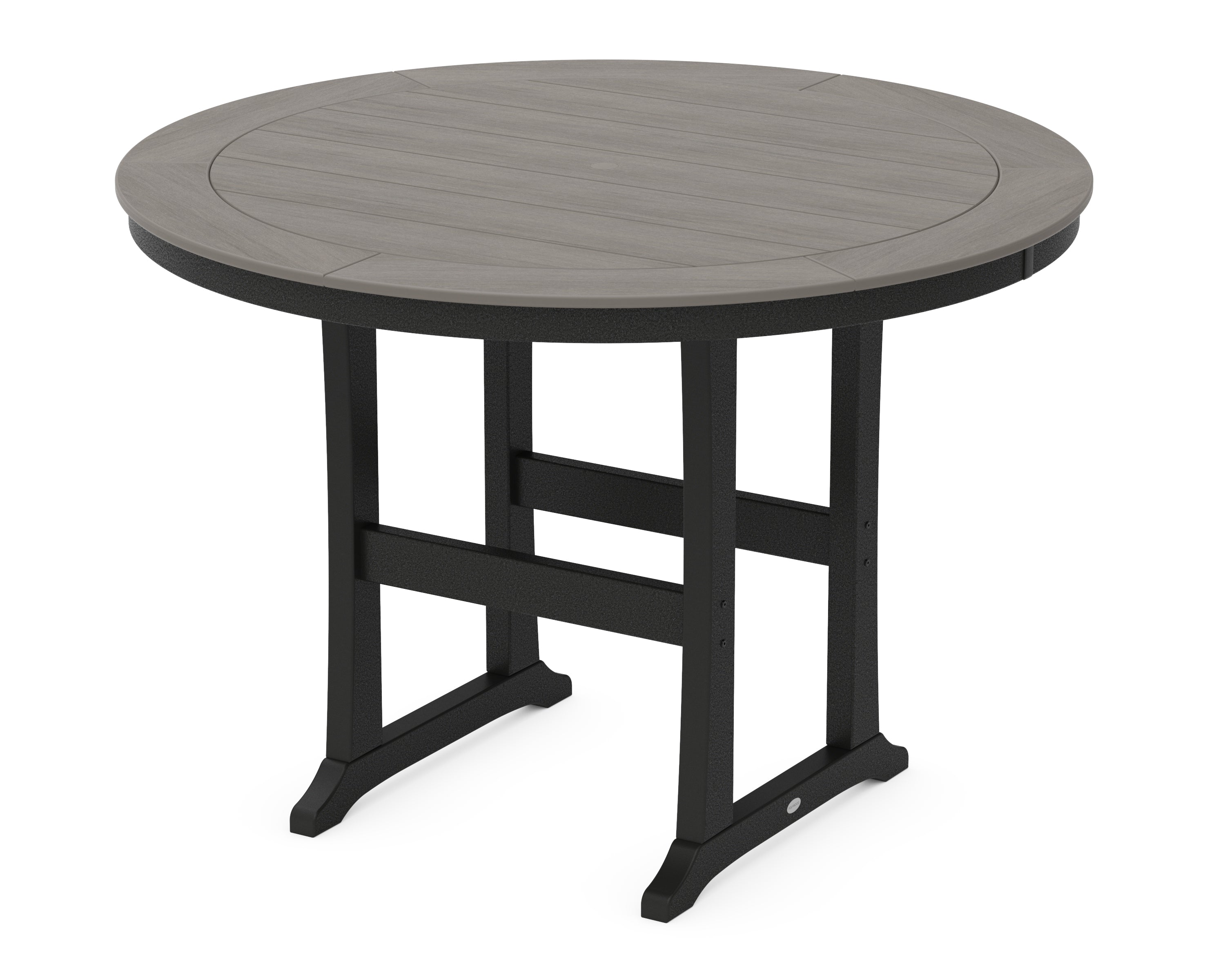 POLYWOOD® Nautical Trestle 60" Round Bar Table in Black / Driftwood