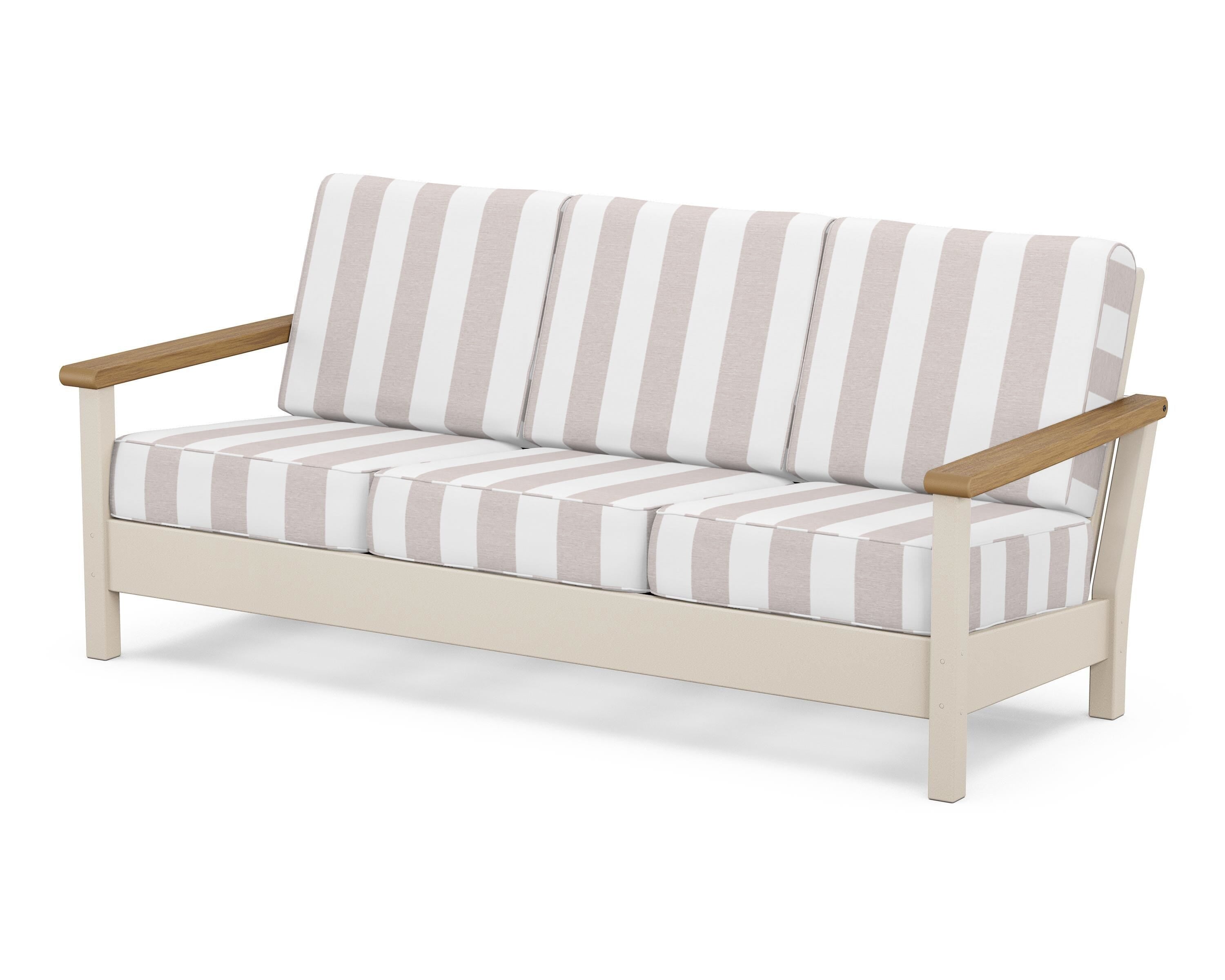 POLYWOOD® Harbour Deep Seating Sofa in Sand / Natural / Cabana Stripe Dune Burlap
