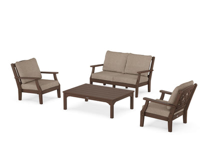 Martha Stewart by POLYWOOD® Chinoiserie 4-Piece Deep Seating Set with Loveseat in Mahogany / Spiced Burlap